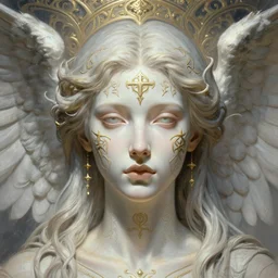 symmetry!! angel, runes embedded into face, intricate, elegant, highly detailed, digital painting, artstation, concept art, smooth, sharp focus, cyberpunk, illustration, art by artgerm and greg rutkowski and alphonse mucha, 8 k