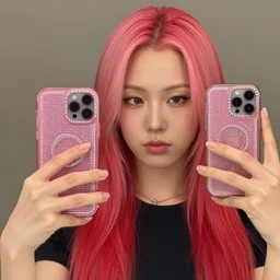 jeffree star 2 0 0 0 s selfie with pink red hair doing the 🖕 sign and holding a pink rhinestone phone