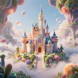 wide angle 3 d render of a rococo art nouveau castle in a surreal dreamscape adventure time rodney matthews hal tenny 3 d fractal landscape swirling vortex castle made of cute soft fluffy things surrounded by fuzzy glowing orbs of energy, botanical future cloud heavy fog, orbs, artstation unreal, james gurney, jim burns 8 k hd