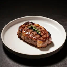 a steak on a plate, rimlight. foodphotography