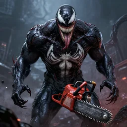 ''venom combined with chainsaw man, venomized, creepy art, hyperrealistic art, digital art, cinematographic, concept art, artstation, 8 k''