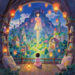 a heavenly dream view from the interior of my cozy dream world filled with color from a Makoto Shinkai oil on canvas inspired pixiv dreamy scenery art majestic fantasy scenery fantasy pixiv scenery art inspired by magical fantasy exterior illumination of awe and wonderful magical lantern world