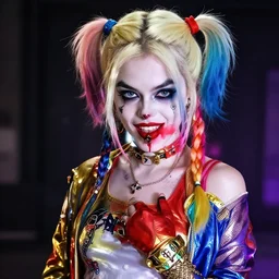 detailed photograph of salena gomez as harley quinn with stockings, 8 k, by greg rutkowski, artgerm, global illumination