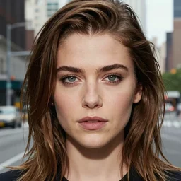 closeup potrait of Lauren Cohan in a deserted new york city, photograph, natural light, sharp, detailed face, magazine, press, photo, Steve McCurry, David Lazar, Canon, Nikon, focus