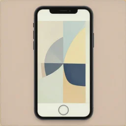 A painting of an iphone, abstract painting in the style of Sophie Taeuber-Arp and Gary Hume and Tatsuro Kiuchi, flat colour-block style, geometric abstraction, earthy light pastel colours