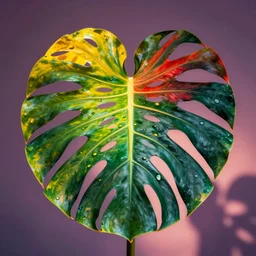 rainbow monstera deliciosa leaf. pop art.