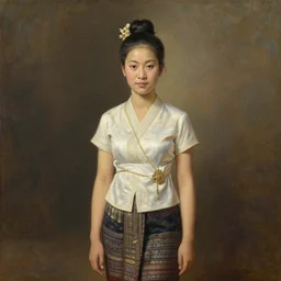 oil painting of a beautiful thai woman in a traditional thai costume from the 1 9 th century