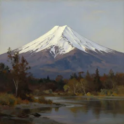 mt. ruapehu, new zealand in the style of hudson river school of art, oil on canvas