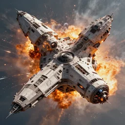 exploding spaceship from the movie dune, 2 0 2 1 cinematic 4 k framegrab, intricate abstract spaceship floating detailed docking ports, lots of explosions all over the spaceships