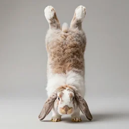 rabbit standing on ears upside down, real photo