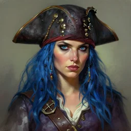 a detailed portrait of a pirate woman with blue hair, by victo ngai and greg rutkowski, digital art, realistic painting, very detailed, fantasy, dnd, character design, trending on artstation