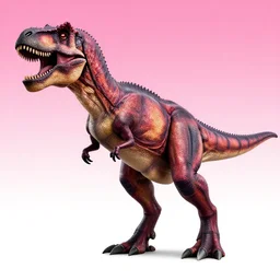 robot tyrannosaurus rex, pink to white gradient background by Hajime Sorayama