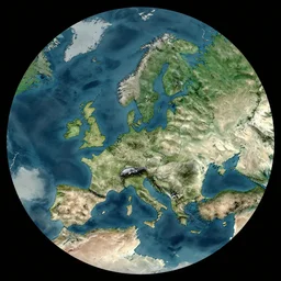 approximately circular video game map satellite view topographic with land mass and a central peak
