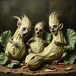 3 wise cabbages, falling about drunk as skunks, by el greco