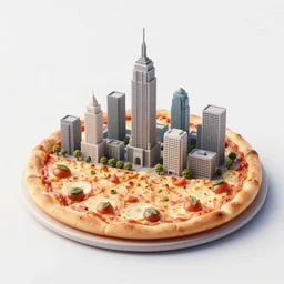 a model of a tiny city on top of a pizza