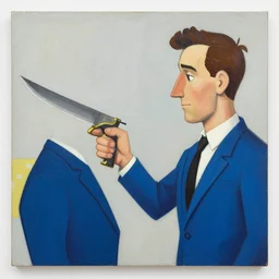 greg manchess portrait of throwing knives at a man in a blue suit, profile picture, organic painting, sunny day, matte painting, bold shapes, hard edges, street art, trending on artstation, by huang guangjian, gil elvgren, ruan jia, randy vargas, greg rutkowski