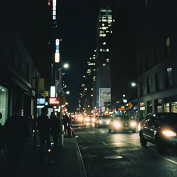 photo of the streets of new york city at night, 4k, grainy, film photography
