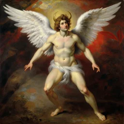 lucifer by miguel angel, oil painting, classical painting, digital art, vivid colors, sharp focus, restored