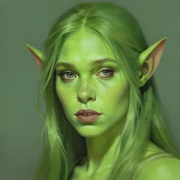 green orc female, light green tone beautiful face, by jeremy mann, by greg rutkowski, digital painting