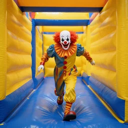 chased by a scary clown in an endless corridor made of bouncy castle