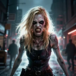 angry zombie portrait of milla jovovich in an urban szene, grimdark horror, stylized digital illustration, radiating a glowing aura, global illumination, ray tracing, hdr, fanart arstation by ian pesty and katarzyna bek - chmiel