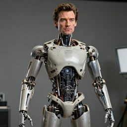 animatronic Hugh Jackman, exposed mechanics, photo, Stan Winston studios, detailed, 4k