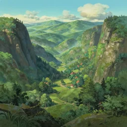 a mystical valley, in the style of studio ghibli, digital art, realistic painting, very detailed