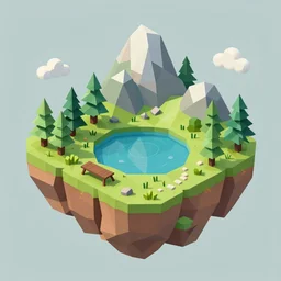 a floating island with lago di sorapis landscape isometric art, low poly art, game art, artstation, 3D render, high detail, cgsociety, octane render, sharp focus