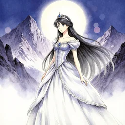 princess of dusk at the labradorite mountains. color ink wash by award - winning mangaka, chiaroscuro, bokeh, backlighting, intricate details