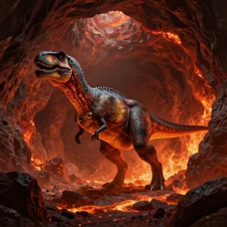 a dinosaur in a large magma cavern fantasy artwork epic detailed and intricate digital painting trending on artstation by wlop octane render