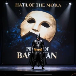 Batman on stage, phantom of the opera poster, designed by giger