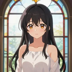 very very very very very very beautiful cute anime girl, stained glass window