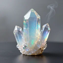 translucent colorful crystal on a dark table, raytraced, beautiful, opals, octane render, beautiful hdr 8 k, realistic, specular, detailed, unreal engine 5, glistening, iridescent smoke, sharp modern background wallpaper