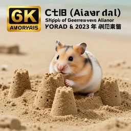Photo of a hamster making a sandcastle, highly-detailed 4K award-winning