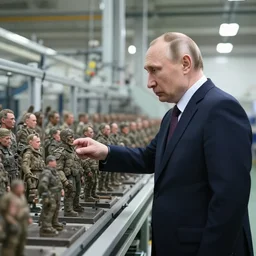 till lindemann inspecting a factory which produces clones of putin