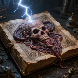 necronomicon, ancient book made of flesh, highly detailed, unreal engine, intricate, dramatic lightning
