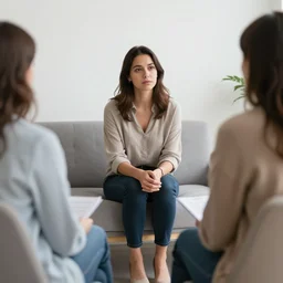 photo of a woman sitting in the waiting room of her therapist
