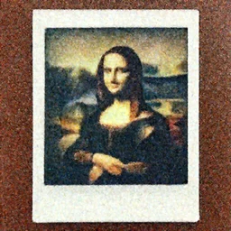 Polaroid photo of fragmented greek sculpture of the Monalisa