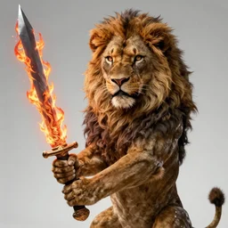 Man who looks like a lion holding a sword of fire, highly detailed, photorealistic H 704