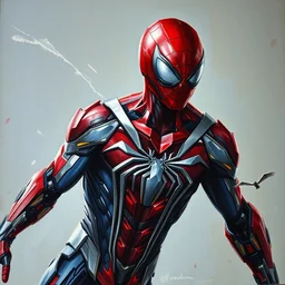 photorealistic oil painting of a hybrid spider - man big time suit and advanced suit