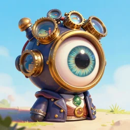 wide - angle profile face portrait of a tin toy of a steampunk eye dressed in his finest attire, nicoletta ceccoli, mark ryden, lostfish, max fleischer, hyper realistic, artstation, illustration, digital paint, matte paint, vivid colors, bright, cheerful, detailed and intricate environment