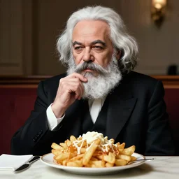 Karl Marx pondering his Poutine dish