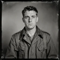 wetplate tintype of pete buttigieg from world war two goofball casualty dead photograph moron idiot stupid dumb feeble minded dunce, ultra detailed, wetplate film photo, military phtography