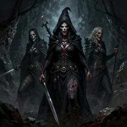 undead witch 3 / 4 body shot portrait by anato finnstark by peder balke by chip zdarsky, rocks and stone dark mystic. artstation brushed illustrated print epic - agony desperate expression kvlt nordic noir cave dark 1 6 : 9 format videogame concept art