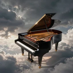 a grand piano falling out of the sky
