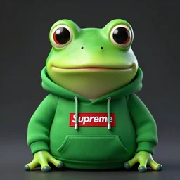 cute frog wearing supreme box logo hoodie, highly detailed, extremely high quality, hd, 4 k, 8 k, professional photographer, 4 0 mp, lifelike, top - rated, award winning, cinematic, realistic, detailed lighting, detailed shadows, sharp, no blur, edited, corrected, trending