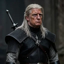 donald trump as geralt of rivia from the witcher movie, dramatic film still, details, sigma 7 5 mm, 4 k