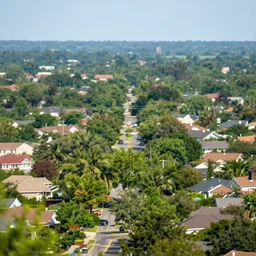 suburban landscape fine detail color focus central composition