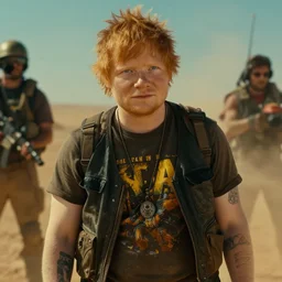 Film still of Ed Sheeran in Mad Max Fury Road