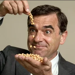 mr. bean pouring beans on his face and loving it